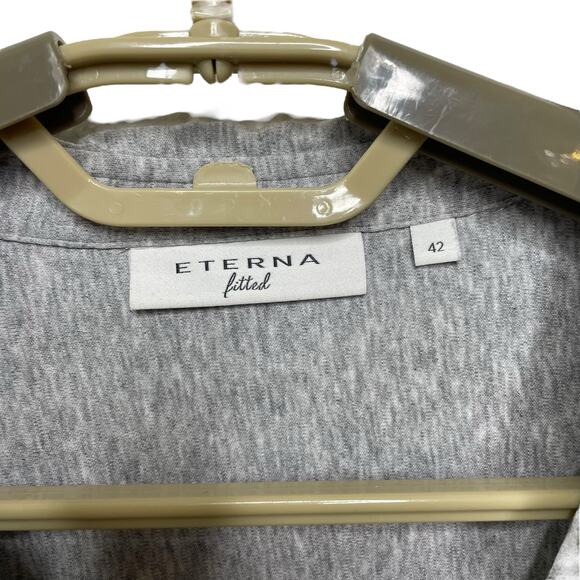 Eterna Fitted Womens Gray Heathered Grey Button Down Shirt Top V-Neck Size 16 US - Picture 5 of 11